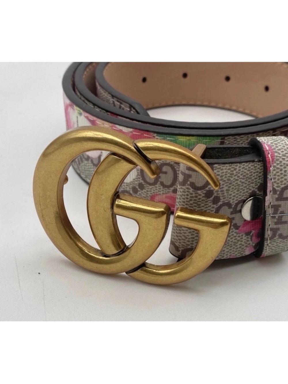 Gucci GG Floral Monogram Belt with Gold Buckle and Pink Accents - Picture 9 of 11